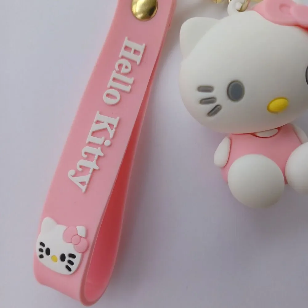Sanrio HELLO KITTY Pink Molded 3D FIGURE KEYCHAIN Charm Backpack Fob Carry Strap
